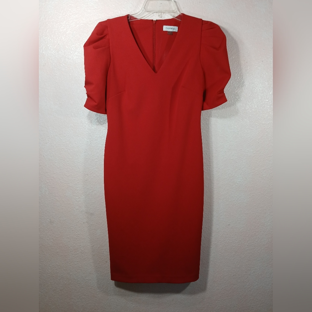 Calvin Klein Vibrant Red Midi Sheath Dress Size 4